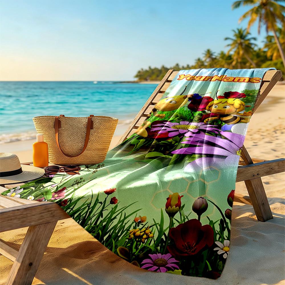 Biene Maja Customize Text Beach Towel High Absorbency & Quick-Dry Suitable for Swimming Gym Camping Yoga Vacation