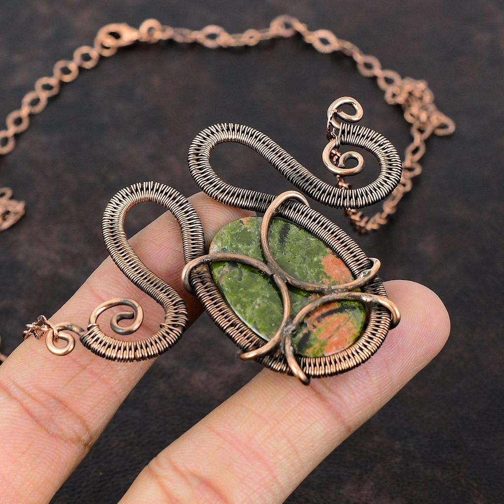 Unakite Necklace Copper Wire Wrapped Adjustable Necklace Handmade Copper Jewelry Top Quality Gemstone Necklace Wire Wrapped Jewelry For Gift