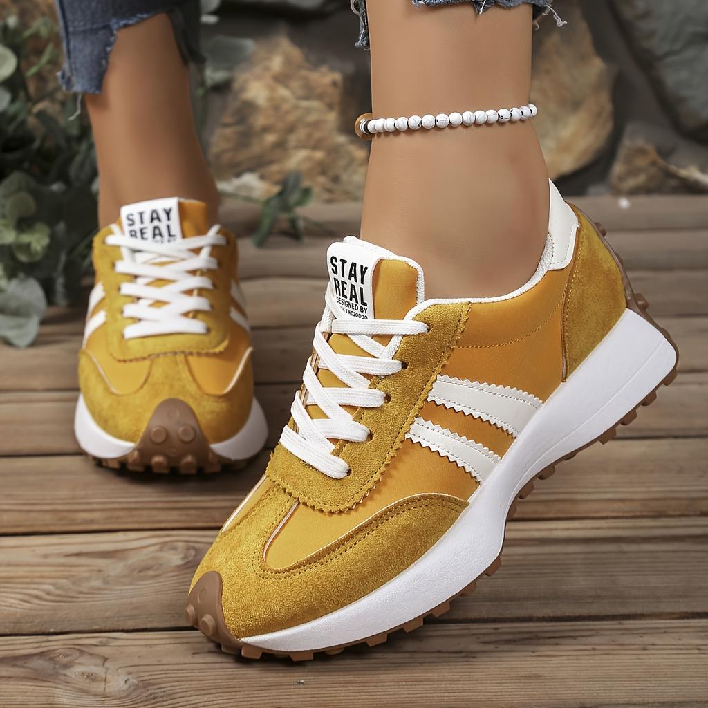 Damen Retro Kontrastfarbene Low-Top Sportschuhe Atmungsaktives Stoffobermaterial