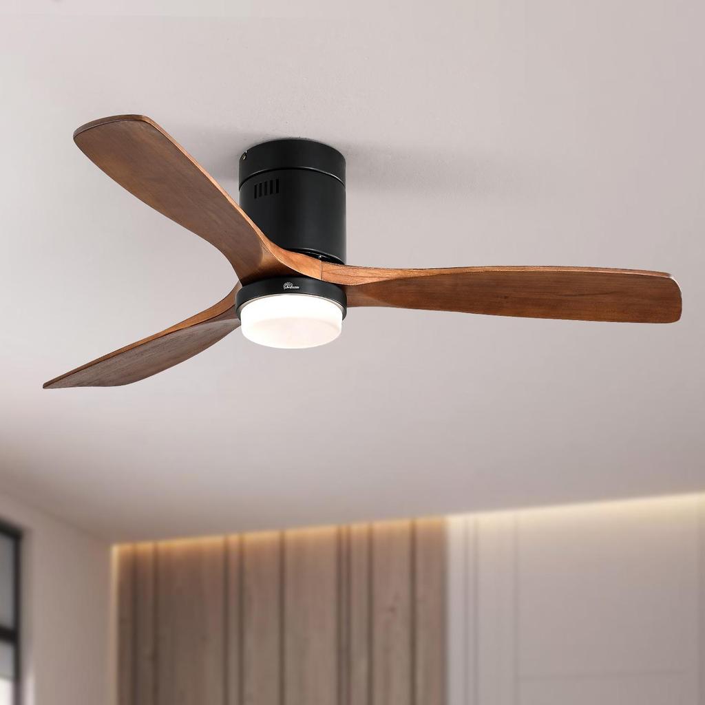 Sofucor 132cm Indoor Ceiling Fan with 3 solid wood blades, silent reversible motor, remote control, including lighting control