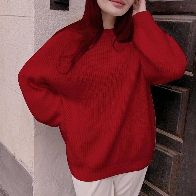Loose Round Neck Solid Color Sweater Thick Warm Comfortable Women's Long Sleeved Pullover Simple Casual Base Shirt Harajuku Style Autumn and Winter