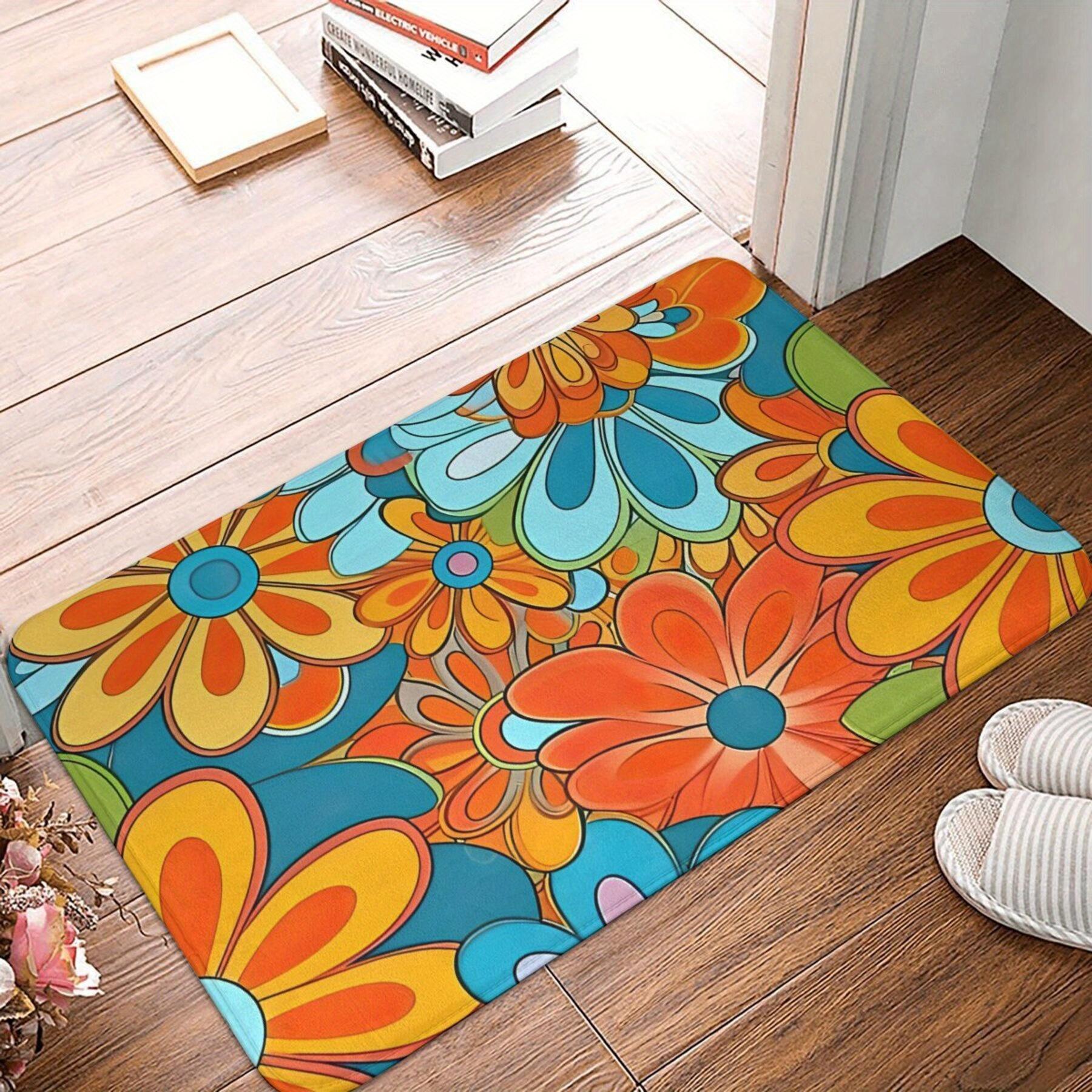 

1pc Hippie Flowers 2 Non-Slip Bathroom Carpet Living Room Mat Entrance Door Mat Home Decoration Rug 40x60cm
