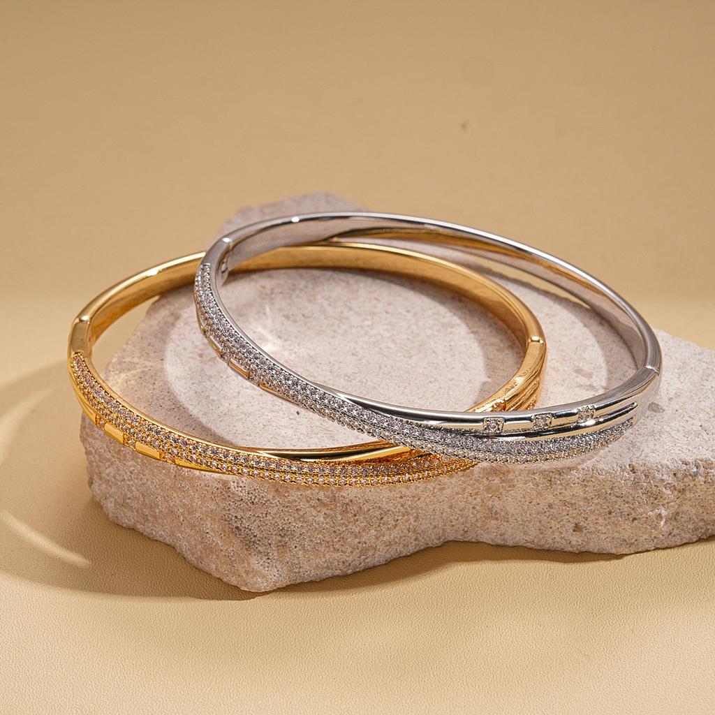 18k real gold electroplated zircon round cross buckle bracelet versatile temperament jewelry