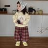 Children's autumn and winter new clothes baby winter clothes girls fleece sweater plaid pants set