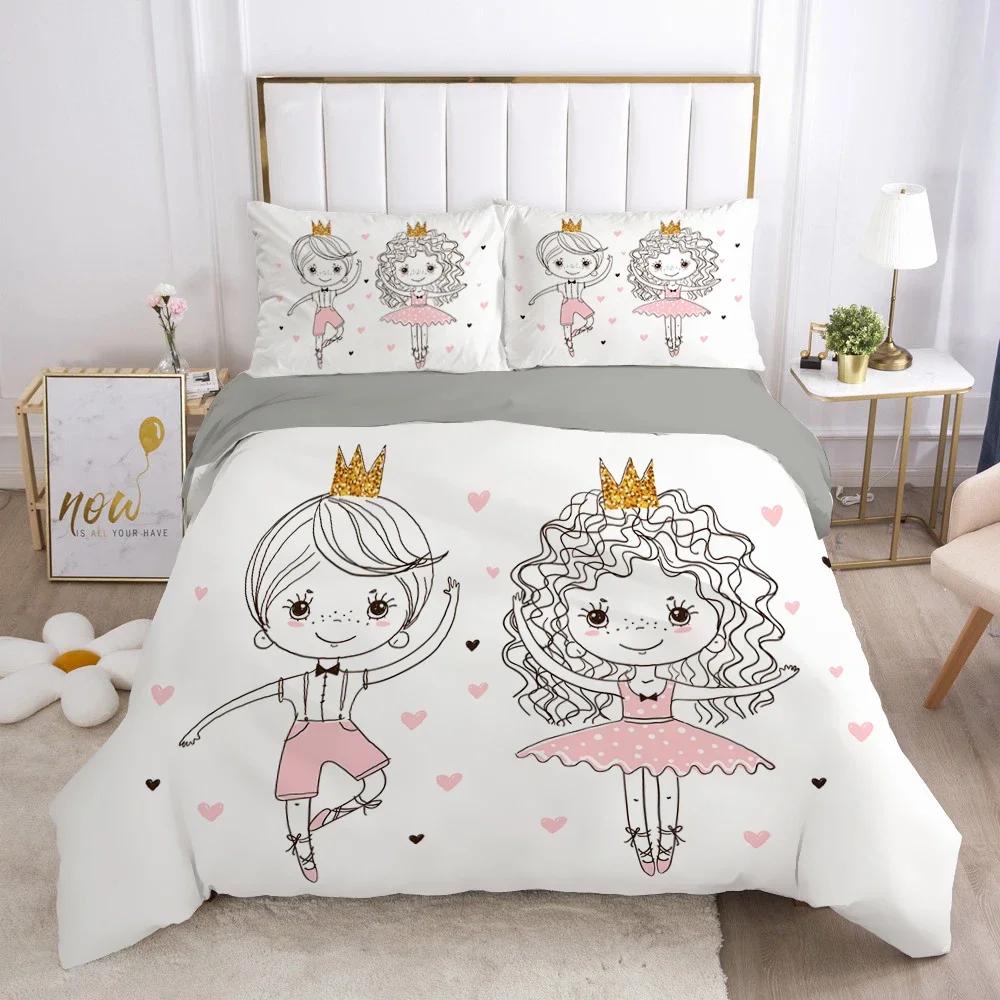 Dancing Girl Duvet Cover Ballet Girls Bedding Set Home Textile Bedclothes Soft Girly Comforter Cover Queen/King Size for Kids