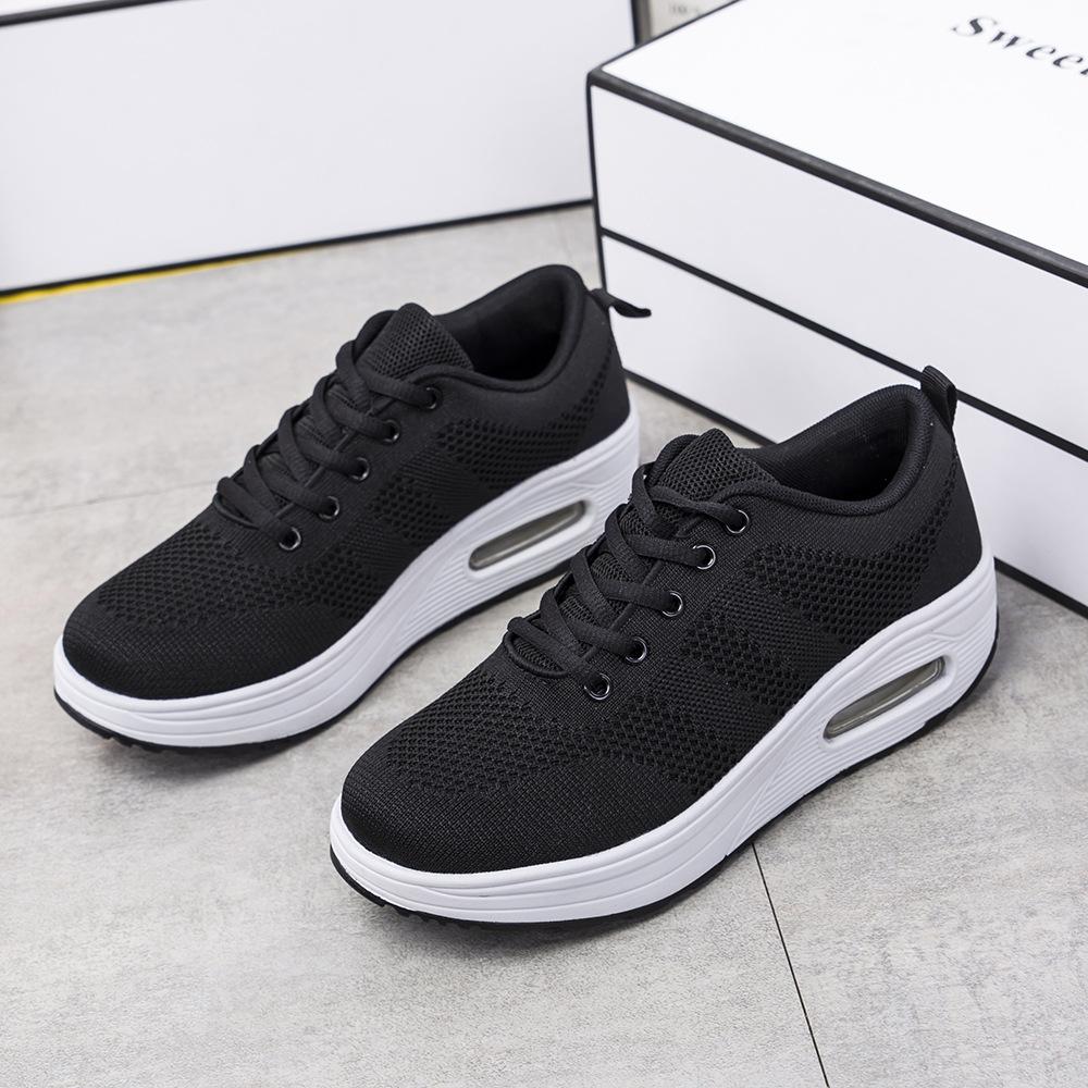 Shoes for Women  New Spring Fashion Solid Color Casual Shoes Black Sneakers Lace-up Round Head Platform Shoes Zapatos Mujer