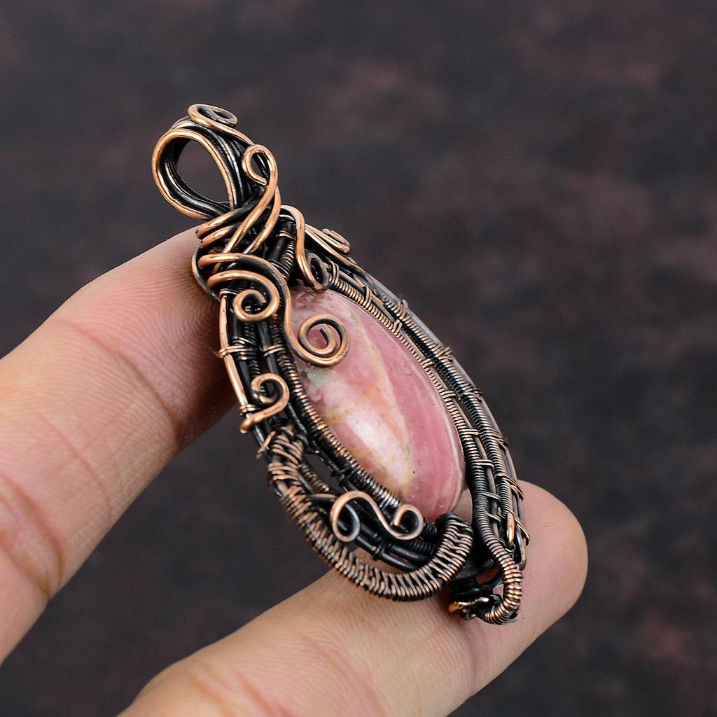 Rhodochrosite Pendant Copper Wire Wrapped Pendant High Quality Gemstone Jewelry Handmade Pendant Rhodochrosite Copper Jewelry Gift For Mom
