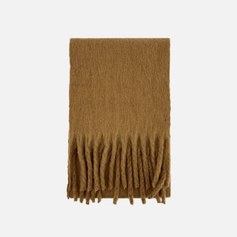 Wool Dopamine Solid Color Tassel Scarf Women's Autumn and Winter Large Soft Waxy Warm Scarf