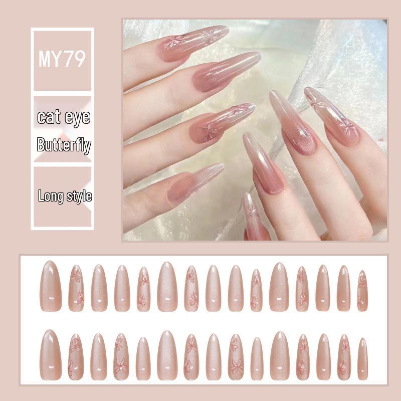 

Crystal Flash Cat Eye 3D Butterfly Nail Art: 30 Removable Long Style False Nails