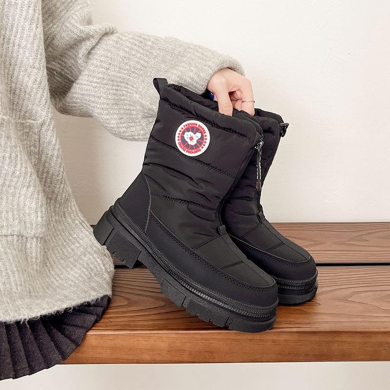 Warm snow boots women's winter non-slip velvet medium boots couple side zipper platform cotton shoes cotton boots