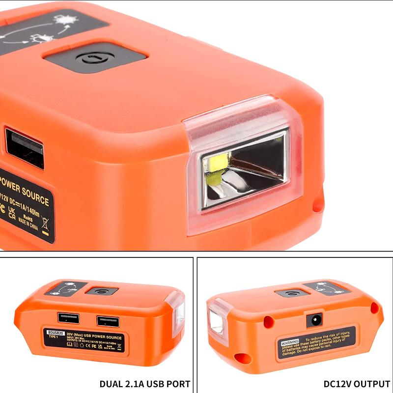 Battery Adapter for Craftsman/for Black Decker 14.4v-20v Li-ion Battery with Dual USB Work Light