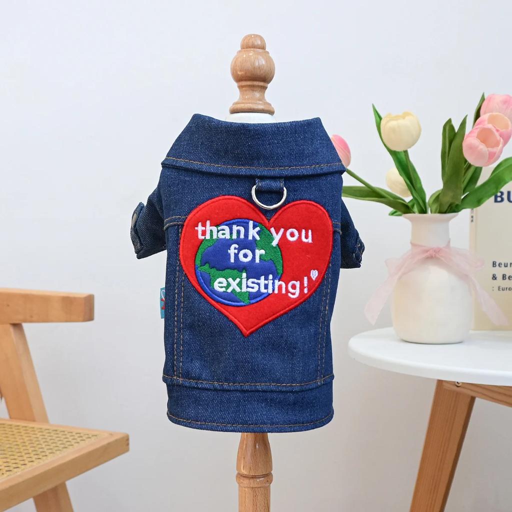 Thanksgiving Earth Red Love Embroidery Sleeveless Vest Dog Clothes Cat Anti-Hair Loss Traction Bipod