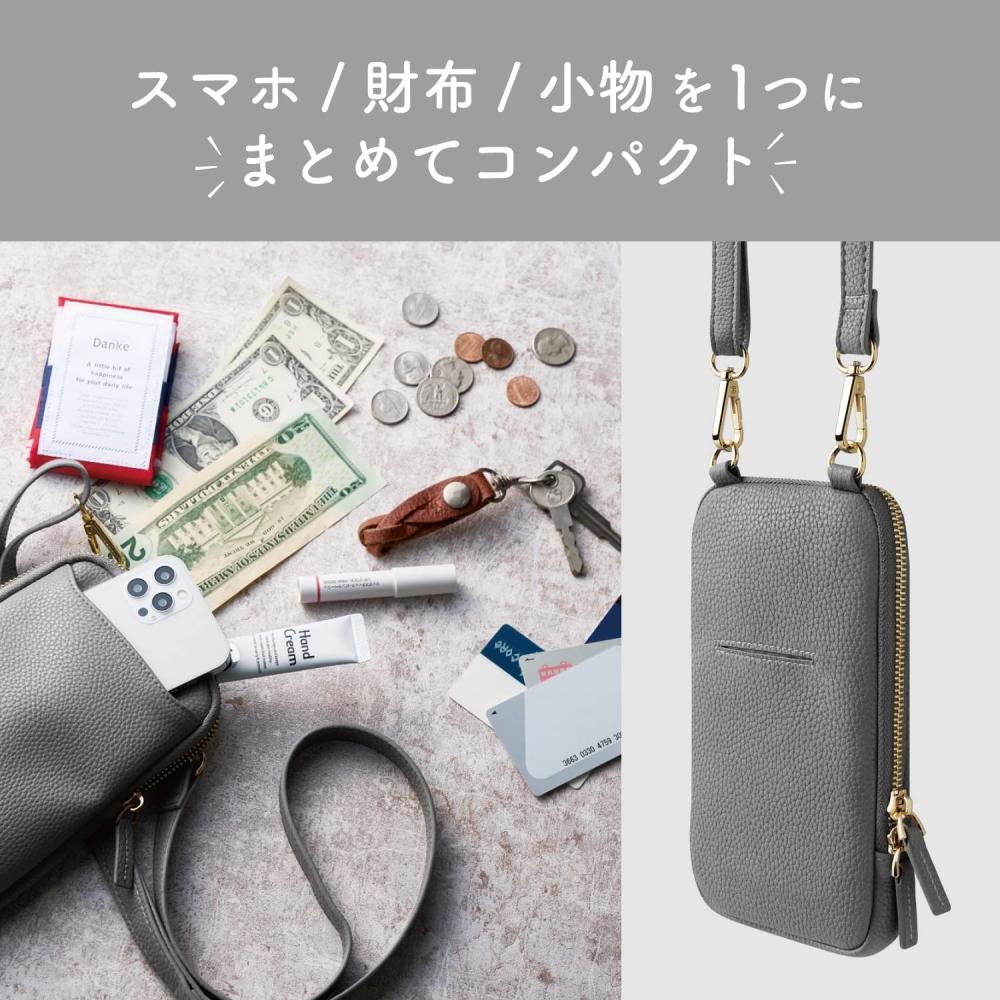 Elecom Smartphone Shoulder Smartphone Pouch MAPOCHE Series Brushed Lining Integrated Wallet Type [BillCoinCard Holder Included] [Compatible with Smart