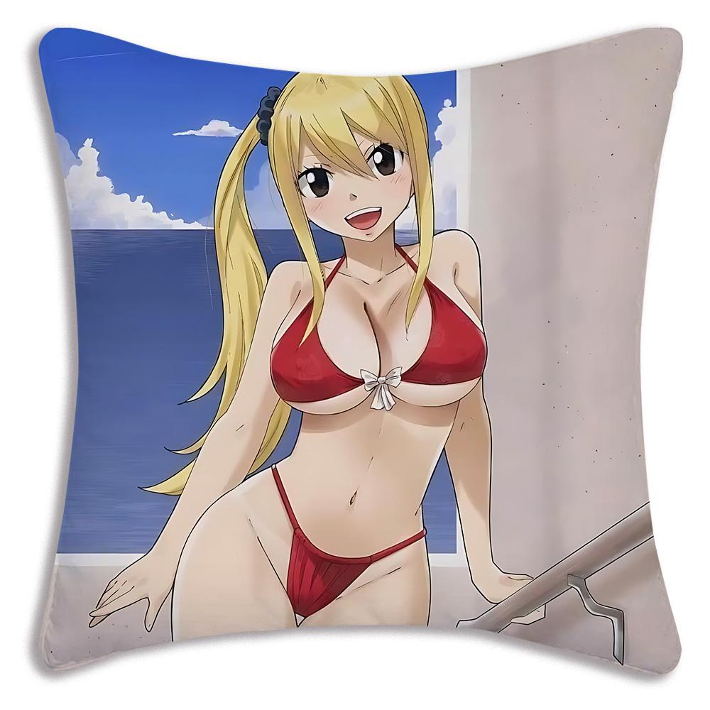 Anime Fairys tails Pillow Covers Cartoon Sofa Decorative Home Double-sided Printing Short Plush Cute Cushion Cover