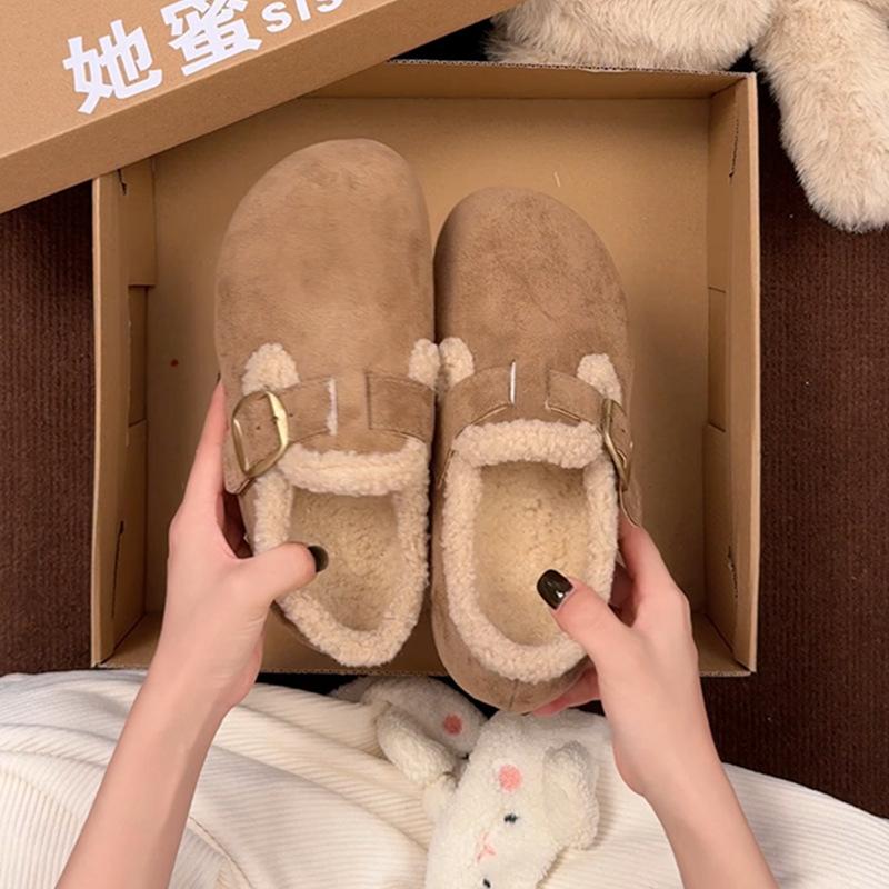 2025 Winter Korean Version Inner Height Increase Mary Jane Woolen Fabric Autumn Wool Shoes Feel Fleece Single Shoes Women's Shoes French Shoes