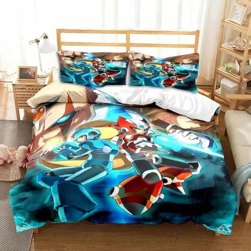 Rockman Megaman Game Cartoon Bedding Set Printed With Pillowcase Bed Duvet Cover Soft Queen King Size Bedclothes Home Boys Gift