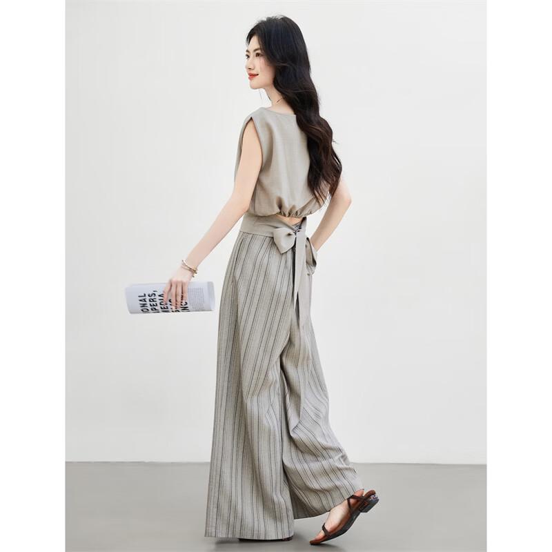 Elegant Striped Top & Wide-Leg Pants Set