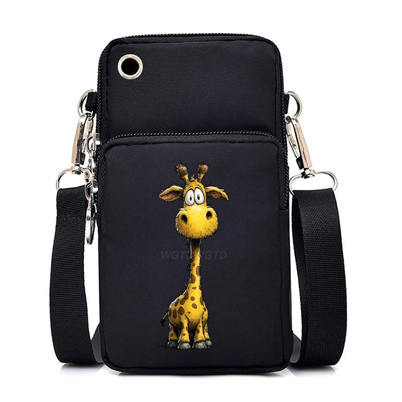 Funny Animals Personality Printing Black Oblique Span Small Bag Multifunctional Casual Portable Mobile Phone Bag