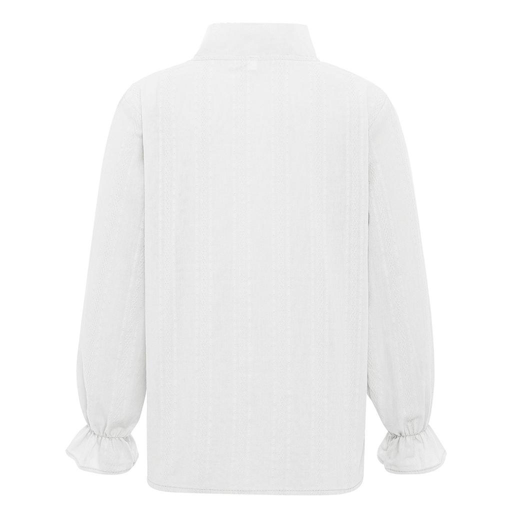 Mädchen Elegante Knopfbluse Schnürkragen Künstliche Perlen Tüllrüschen Langarmhemd