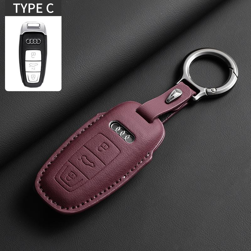 Leather Car Key Case Cover For A4L A5 Q7 TT TTS A3 A4 B9 A6 A7 4K A8 E-tron Q5 Q8 C8 D5 SQ8 Car Keychain Accessories