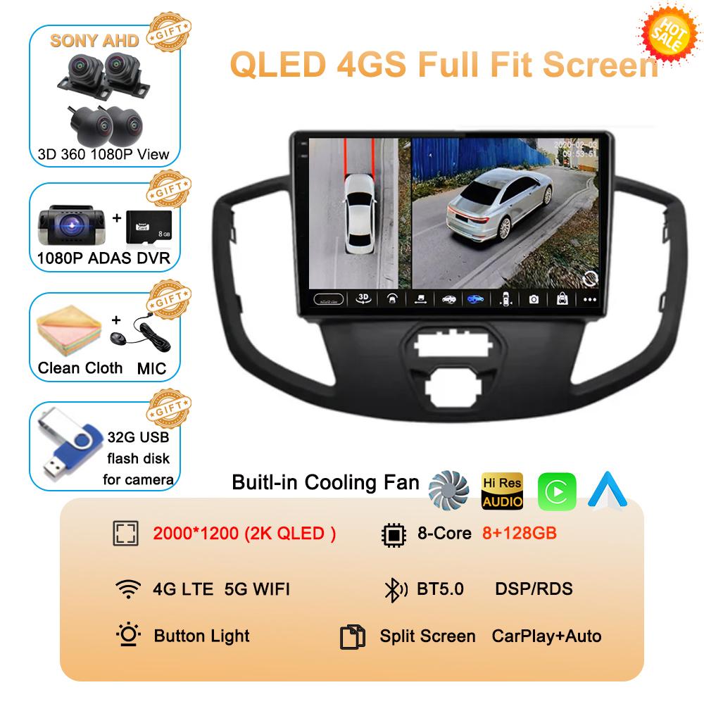 Android 14 Auto Carplay For Ford Transit 2015 - 2018 Car Radio Multimedia Video Player Navigation GPS Stereo 360 Camera WIFI+4G