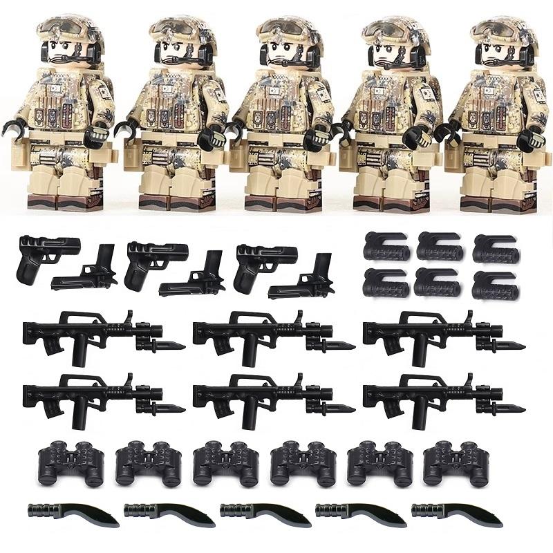 Advanced Printing China Desert Army Special Forces MOC Mini Figures Accessories Vests Helmet Military Building Blocks Toy