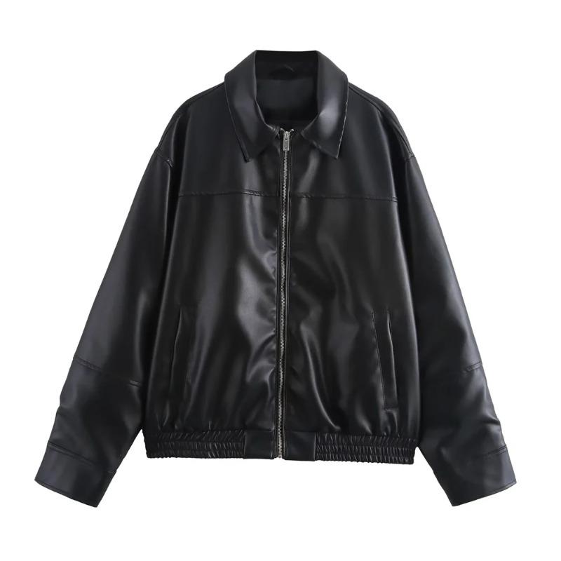 Autumn New Women's Jacket Simple Loose Clothing Casual Fashion Coat All-match Imitation Leather Pilot Jacket