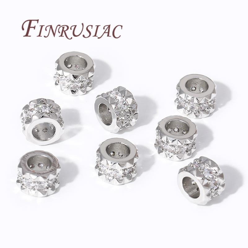 2/4/8Pcs/Lot 18K Gold Plated Brass with Zircon Spacer Beads For DIY Jewelry Making,Separators For Beads,Bracelets Bead Findings