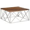 VidaXL Coffee Table Silver Stainless Steel and Solid Larch Wood 349981