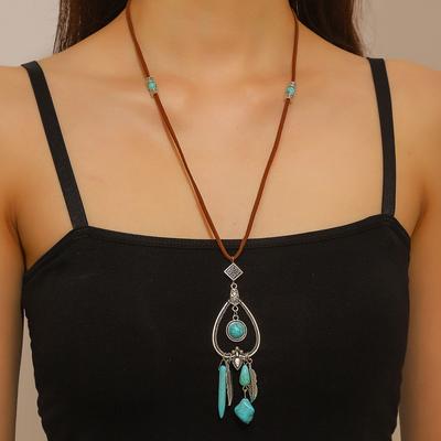 Bohemian Autumn and Winter Jewelry Turquoise Pendant Retro Long Sweater Chain