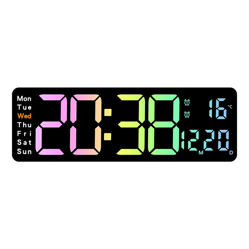 Modern LED Digital Wall Clock with Temp/Humidity Display, Alarm, Countdown & Remote Control Multi-Colored Display Clocks