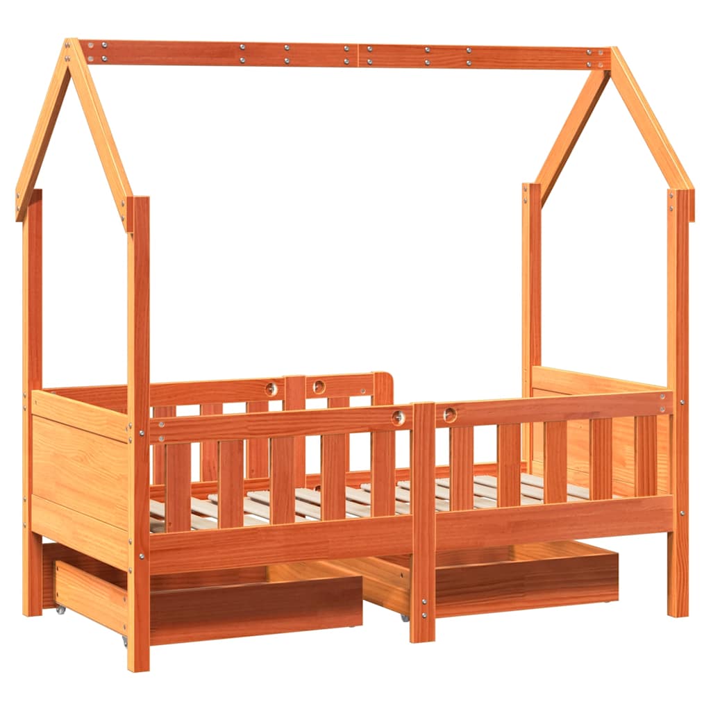 Kids Bed with Drawers 70x140 cm Solid Pine Wood