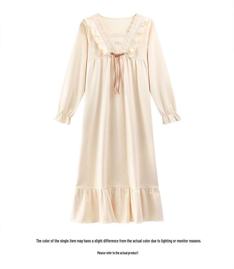 Nattlinne för gravida i koreansk stil för kvinnor, 100% ren bomull, antibakteriellt, långärmat - Lös passform för höst/vinter/vår