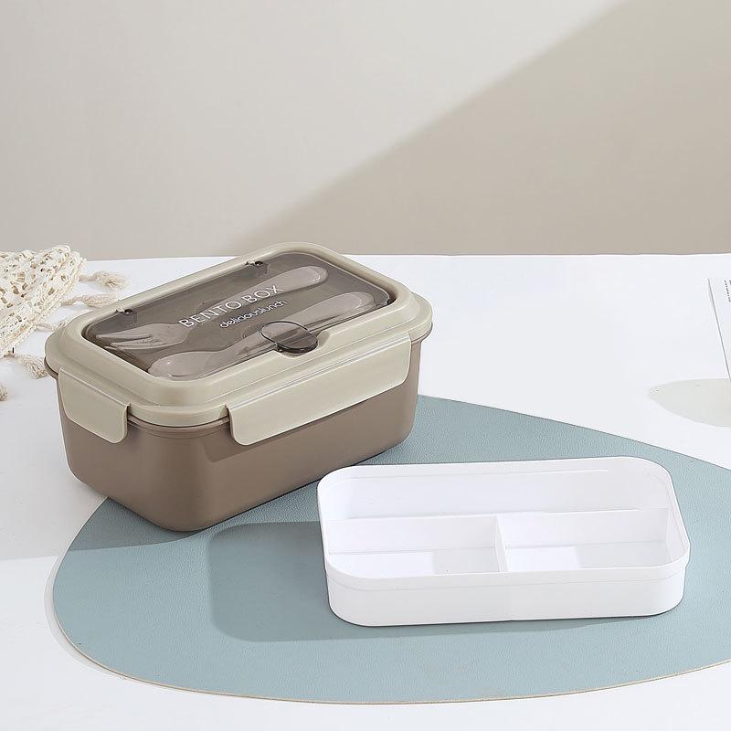 Nordic-Style Stainless Steel Lunch Box with Compartments, Fork, and Spoon - Microwave Safe