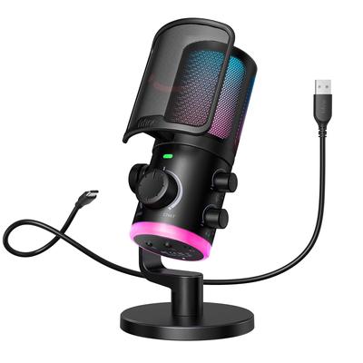 FIFINE USB Condenser Microphone Routing PC Gaming Microphone Unidirectional RGB Control Volume Adjustment Mute Button Noise Canceling Function Discord