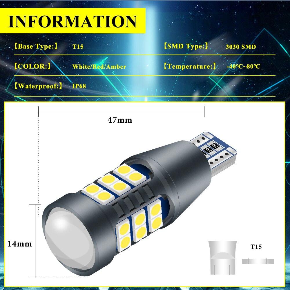 2PCS T15 Signal Lamp W16W LED 921 912 Bulb 12V Super Bright 3030 27SMD Tail Lamp Led Canbus Auto Backup Reserve Lights