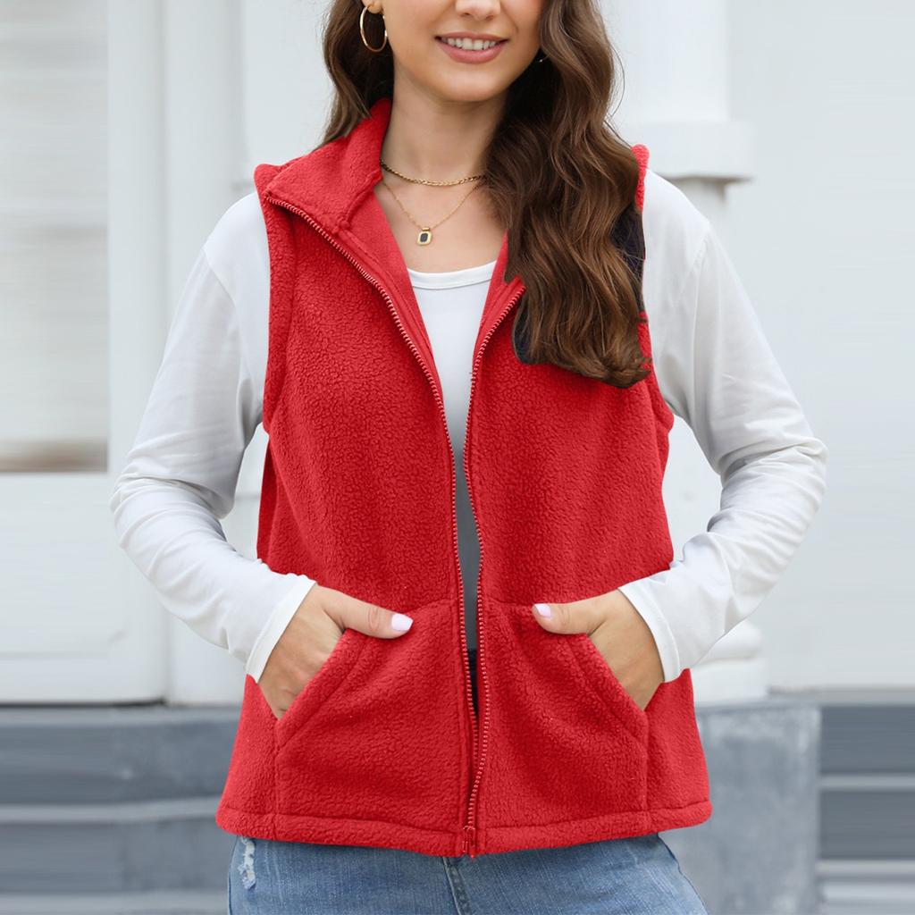 Women's Winter Warm Plush Jacket Front Opening Long Sleeve Wool Cardigan Fashion Plush Vest