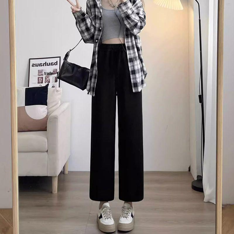 

Women s Black Wide-Leg Elastic Waist Draping Pants, Petite Straight Style for Spring/Autumn 2026 S (75-90 lbs)