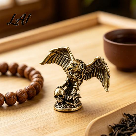 Eagle Skull Ornament Figurine Small Vintage Bird Statue Solid Brass Decorative Three-dimensional Relief Sculpture for Home Office Desk Shelf,