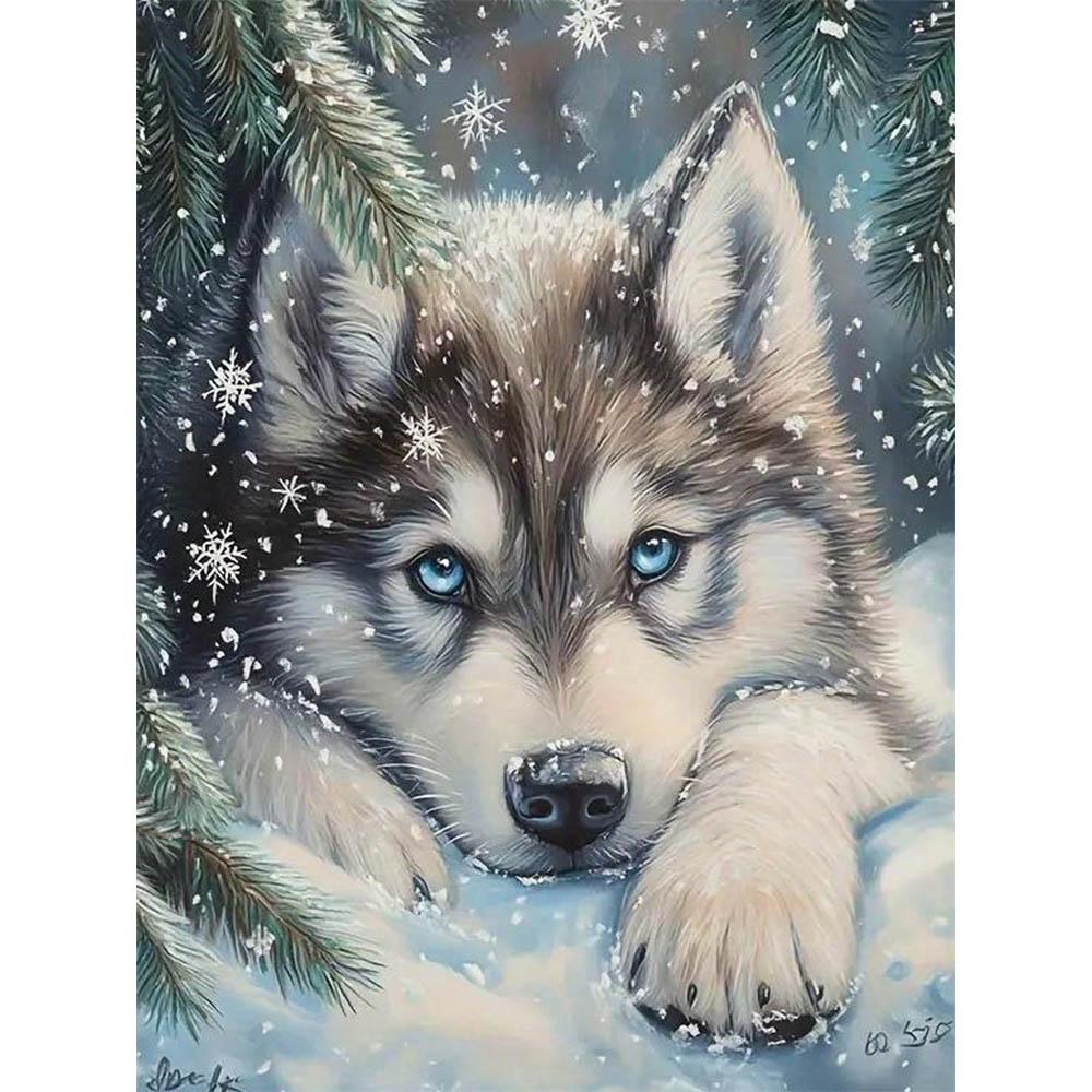 

Wolf in The Snow Diamond Painting Set, 5D DIY Rhinestone Gemstone Cross-stitch Crafts and Artworks, Decorative Home Wall Murals Round 20x30cm