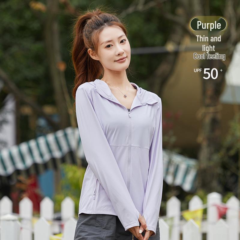 

2025 Женская быстросохнущая, защищающая от УФ-лучей, дышащая рубашка-солнцезащитный крем с капюшоном L фиолетовый