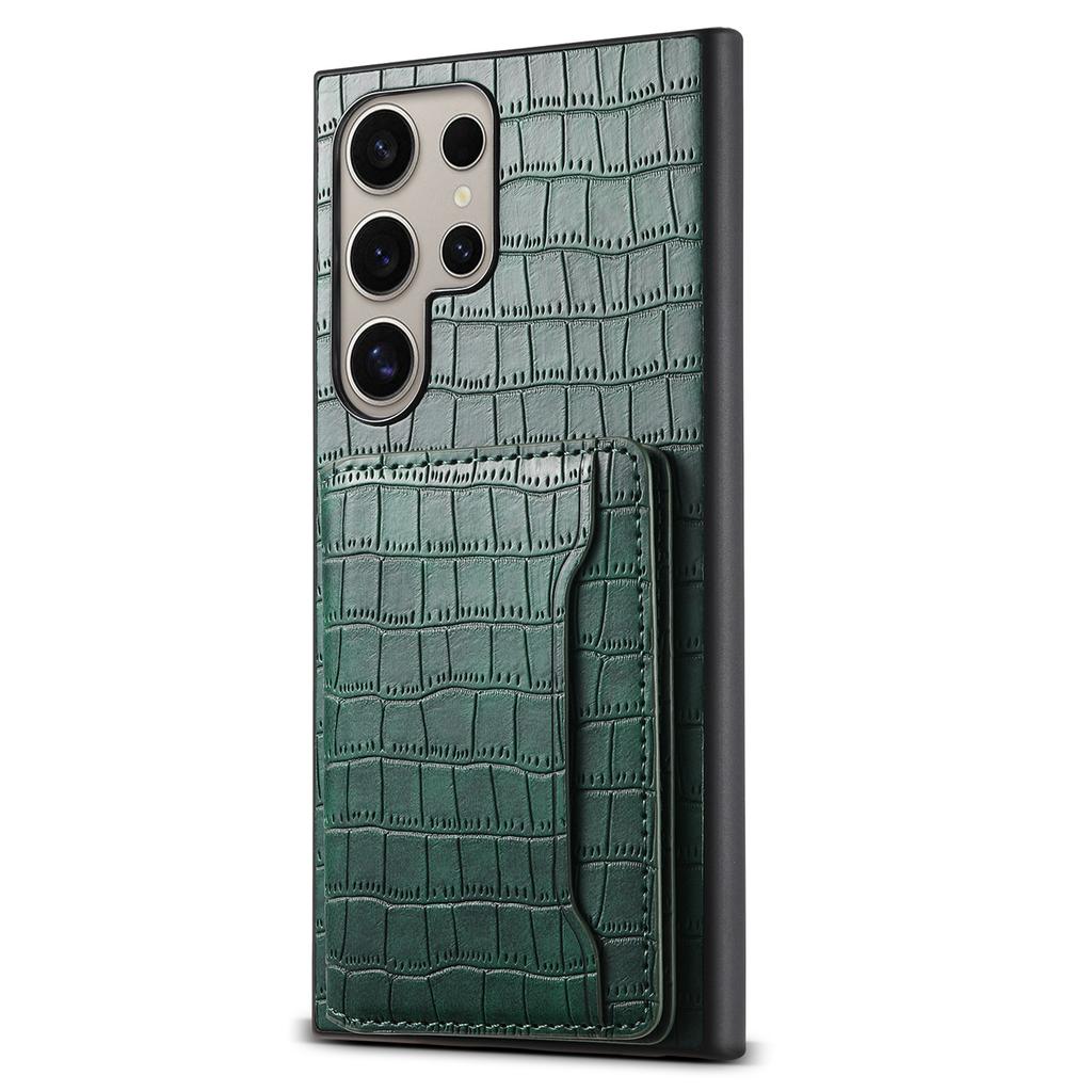 For Samsung Galaxy S25 Ultra Case Card Holder Kickstand Crocodile Texture Leather Back Phone Cover
