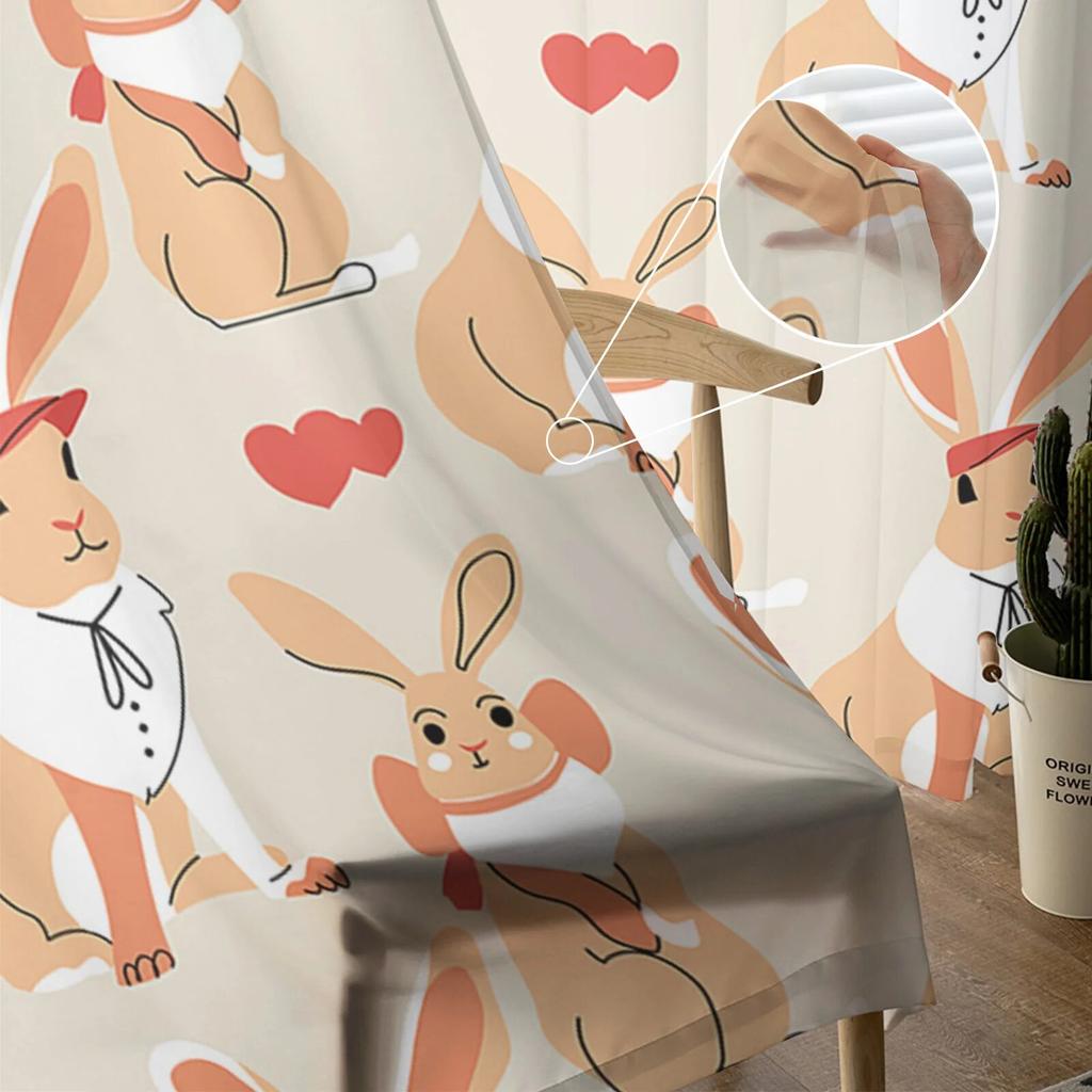 Durchsichtige Vorhänge mit Kaninchenmotiv, für Wohnzimmer, Schlafzimmer, Kinderzimmer, Tüll, Fenstervorhänge