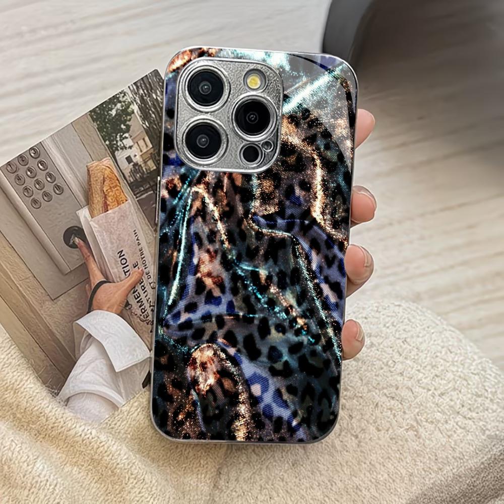 Colorful leopard print fashion phone cases carcasa Smartphone Glass Phone Case for iPhone 17 16 15 14 13 12 11pm Pro Plus fundas
