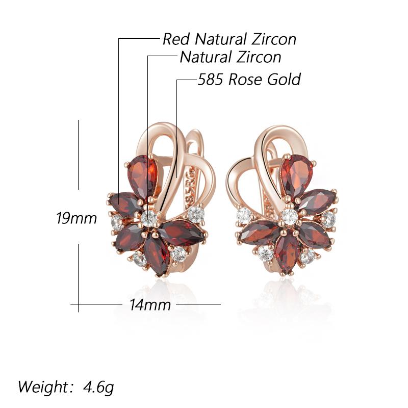 Unique Design  Rose Gold Color English Earrings For Women Red Natural Zircon Accessories Ethnic Bride Daily Jewelry