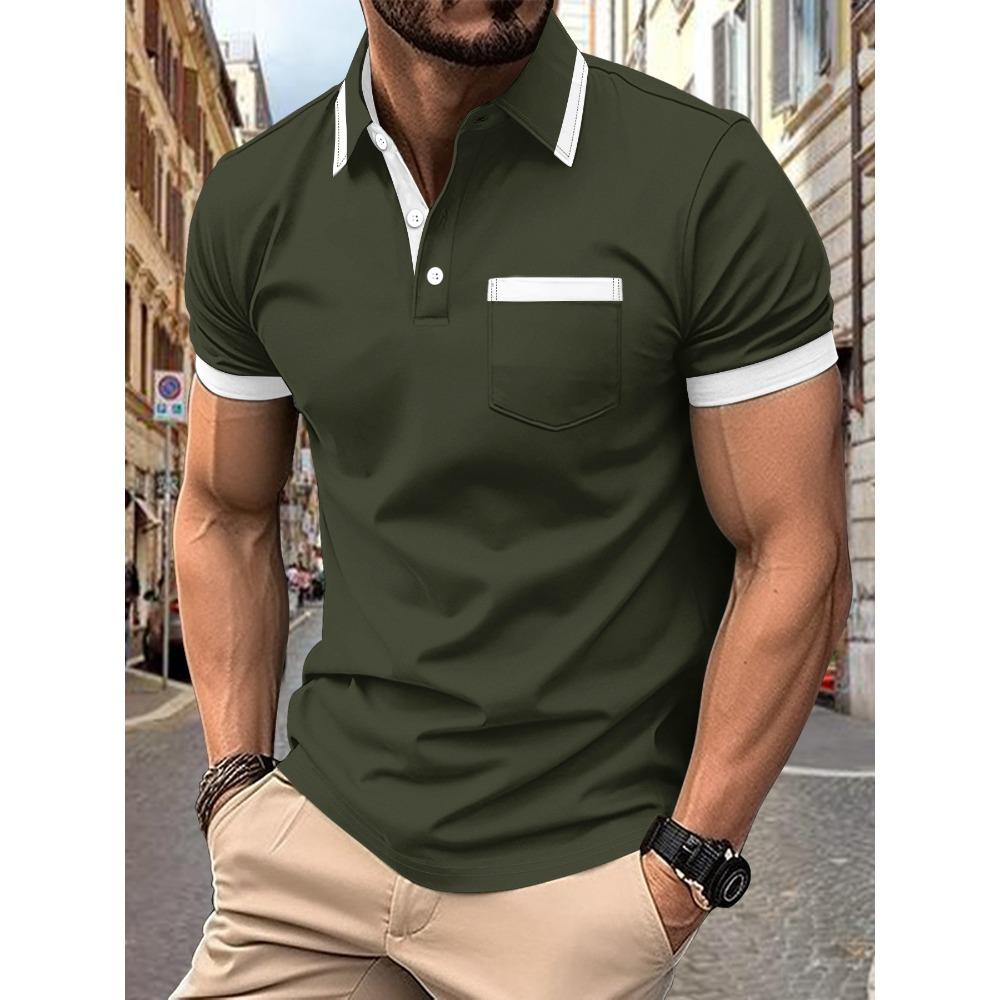 New Men's Polo Shirt with Chest Pocket: Plain, Casual and Stylish Short-sleeved T-shirt