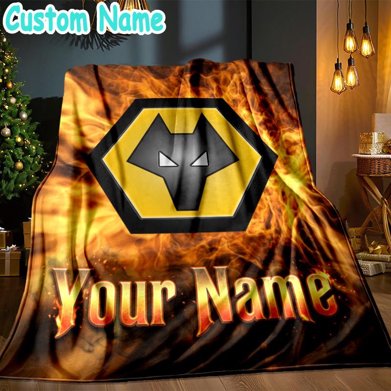 Custom Name Wolves Football Throw Blanket - Perfect for Couch, Bed, Office, and outdoor Travel - Ideal Gift for Christmas & Holidays