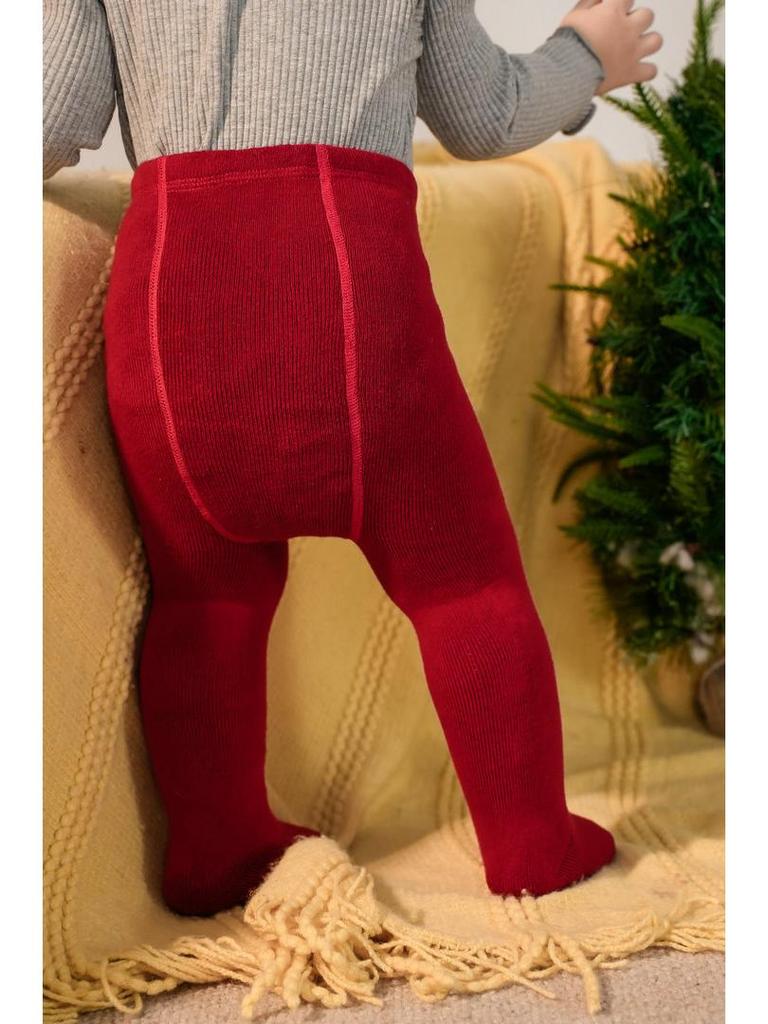 Cozy Winter Red Baby Tights for First Birthday - Warm Footed Pants for Toddlers