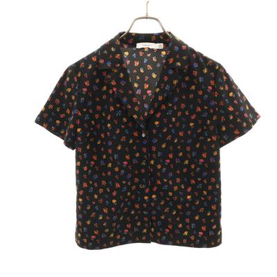 Floral Short Sleeve Open Collar Shirt XS Black C9792 Women Used