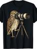 Retro Burrowing Owl Photographer T-Shirt - Suitable for - Casual Wear with Camera & Owl Graphic Print, Round Neck Regular Fit Tee for Birdwatching, Ph